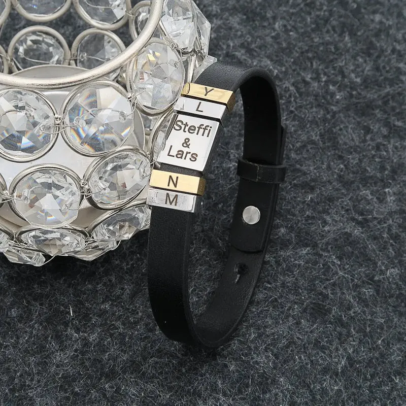 Lederarmband gravierte Namen auf Beads jeder Name auf dem Armband. "Family" für Mama personalisiert