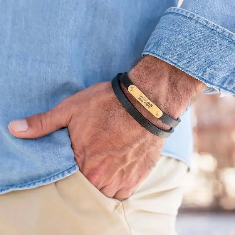 Lederarmband aus PU, personalisiert mit Gravur „Surfer“ – kostenlose Gravur von Name oder Spruch