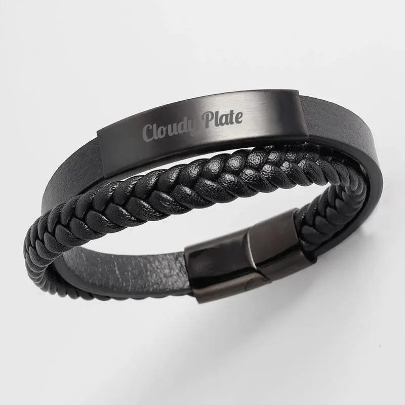 Lederarmband Gravur personalisiert mit Namen "Cloudy Plate" mit kostenloser Gravur