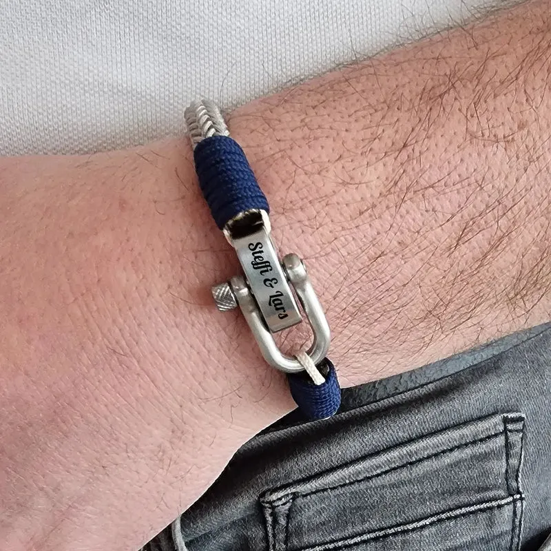 Armband "Aero" aus geflochtenem Seil mit Edelstahl Schäkelverschluß und Gravur