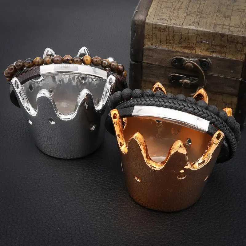 Armband Personalisierte Gravur "Leather & Stone" mit kostenloser Gravur Name oder Spruch
