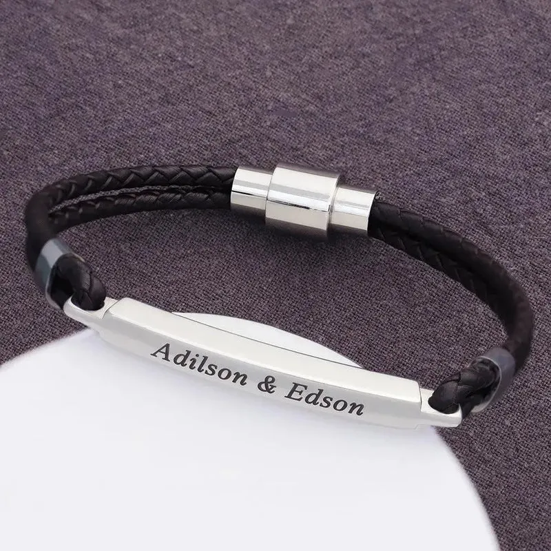 Graviertes Herren Lederarmband "Barry" personalisiert mit Name, mit Magnetverschluss und Gravur