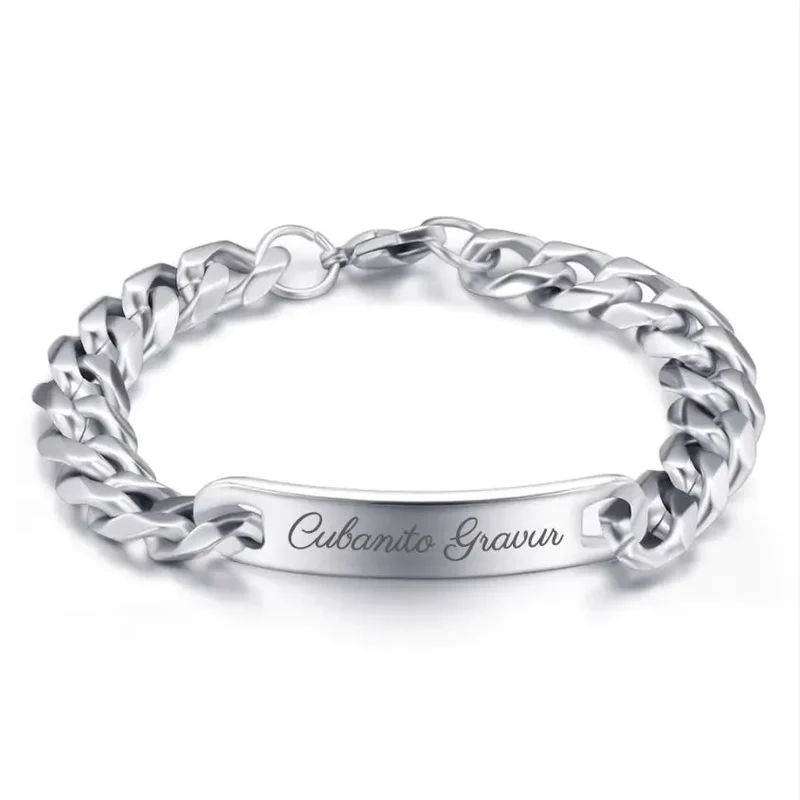 Panzerketten Herrenarmband personalisiert mit Gravur. "Cubanito" mit Name oder Spruch
