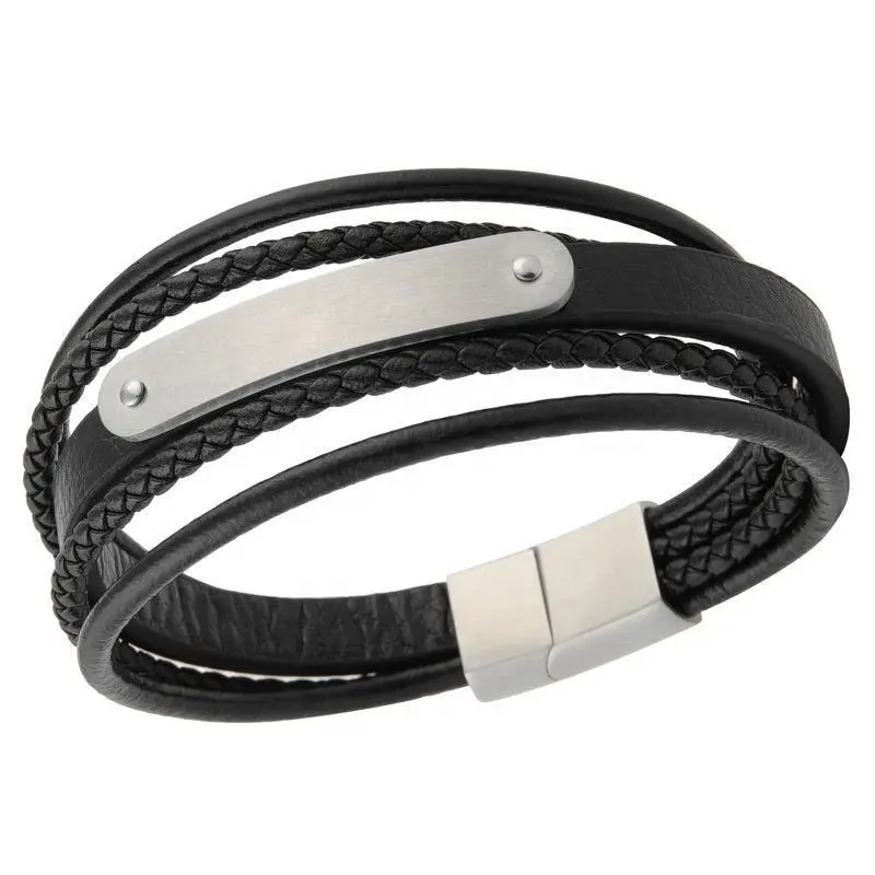 Lederarmband mit Personalisierung "Cinqo", Gravurplatte aus Edelstahl mit Gravur von Name