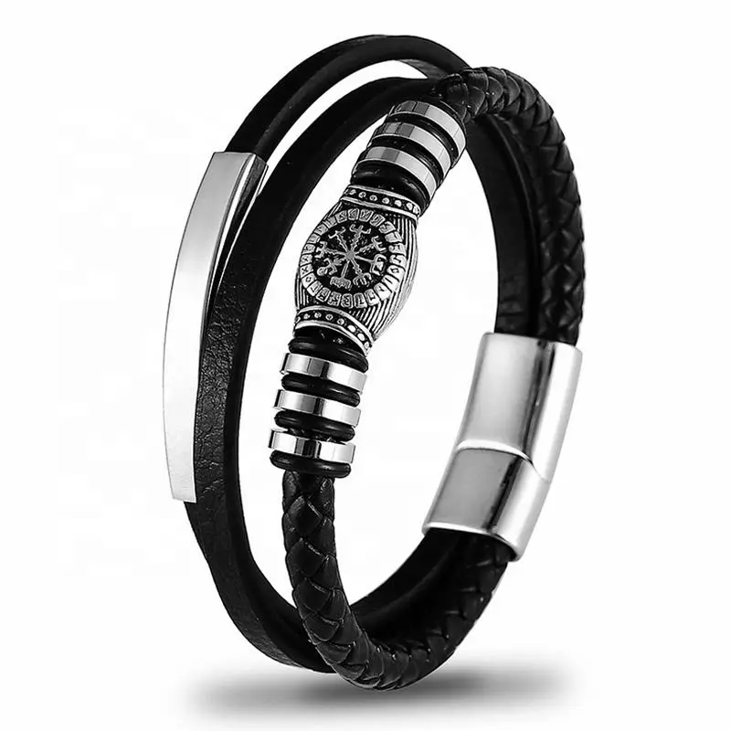 Wikinger Leder Armband Personalisiert "Ragnar" mit Gravur und Runen Optik. Graviert mit Name oder Spruch