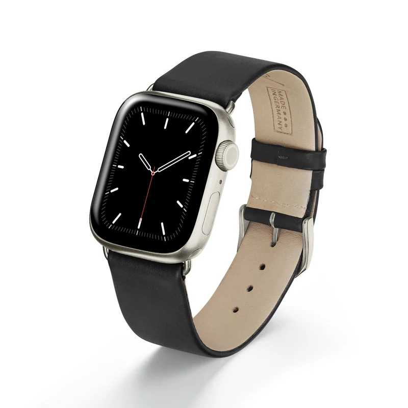 Apple Watch 1-9 Uhrenarmband Siena von Happel, Rindsleder, handgefertigt, Schwarz
