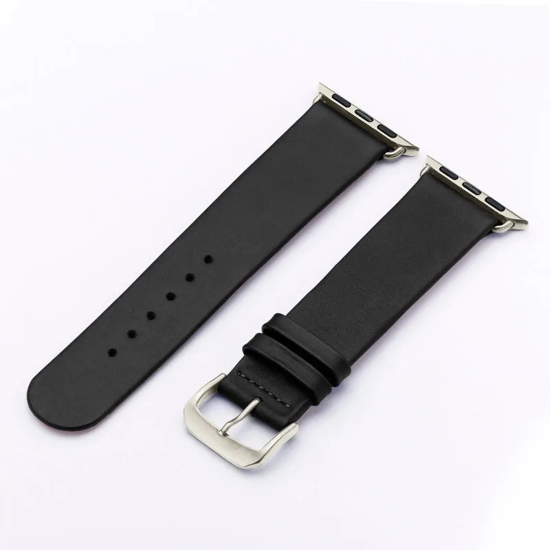 Apple Watch 1-9 Uhrenarmband Siena von Happel, Rindsleder, handgefertigt, Schwarz