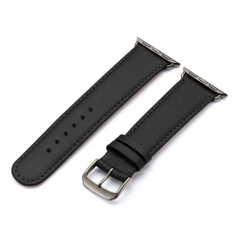 RavennaBlues Uhrenarmband aus Rindsleder für Apple Watch 10, handgefertigt, Schwarz, von Happel