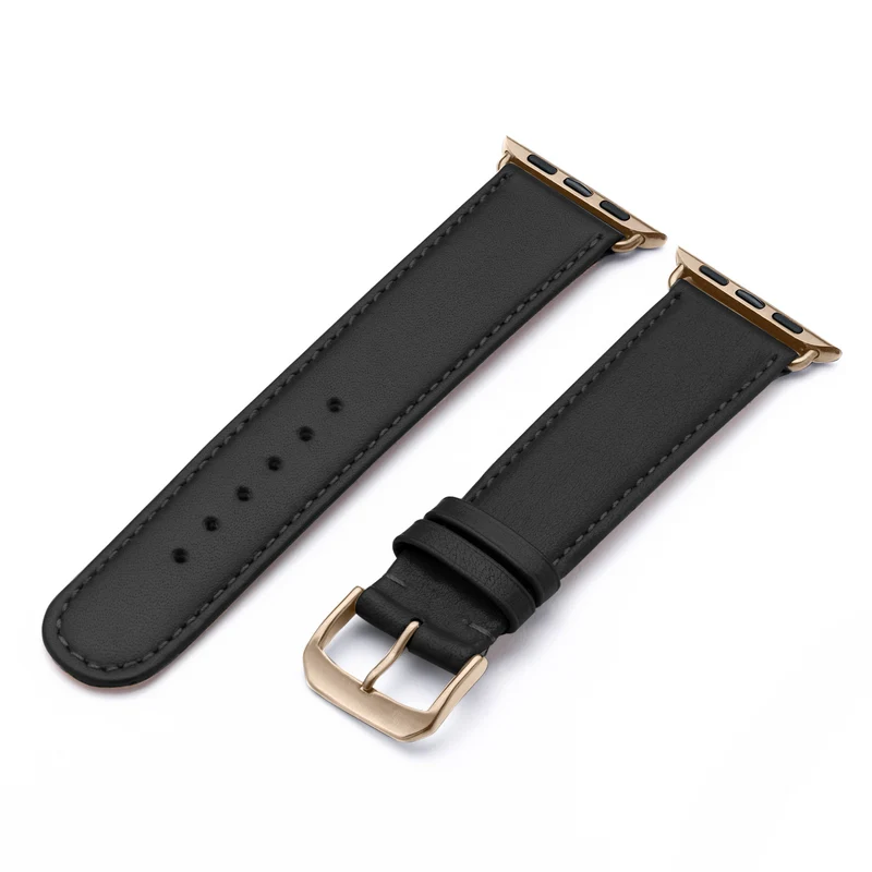 RavennaBlues Uhrenarmband aus Rindsleder für Apple Watch 10, handgefertigt, Schwarz, von Happel