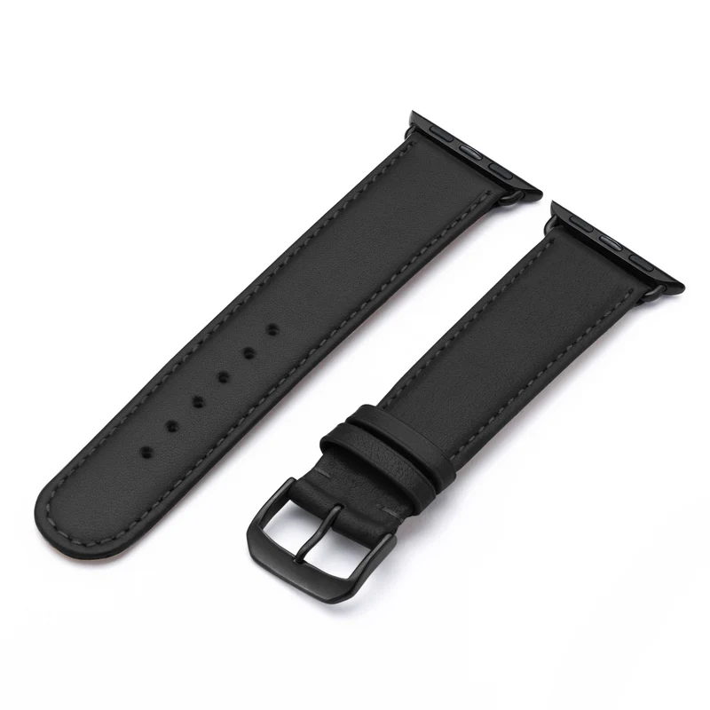 RavennaBlues Uhrenarmband aus Rindsleder für Apple Watch 10, handgefertigt, Schwarz, von Happel