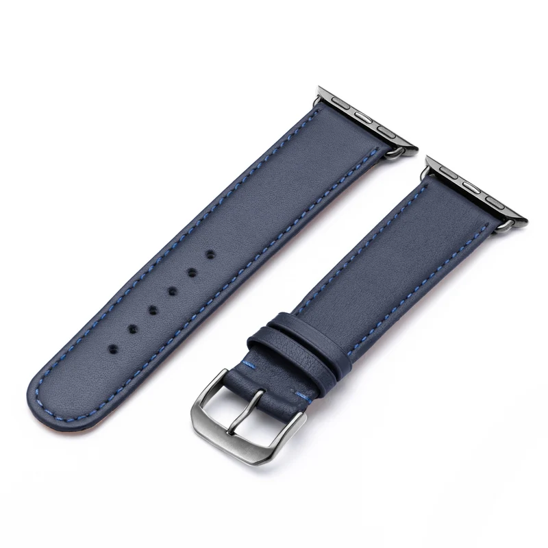 RavennaBlues Uhrenarmband aus Rindsleder für Apple Watch 10, handgefertigt, Ozeanblau, von Happel
