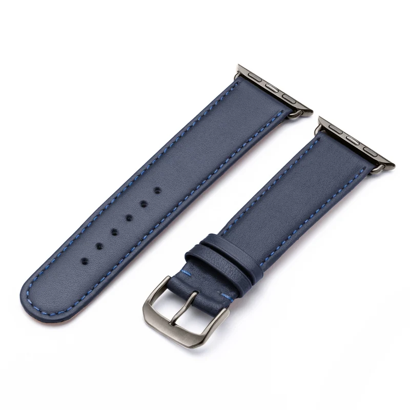 RavennaBlues Uhrenarmband aus Rindsleder für Apple Watch 10, handgefertigt, Ozeanblau, von Happel