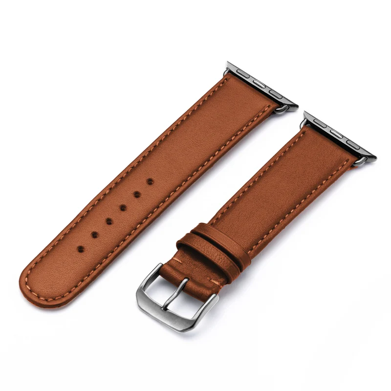 RavennaBlues Uhrenarmband aus Rindsleder für Apple Watch 10, handgefertigt, Cognac, von Happel