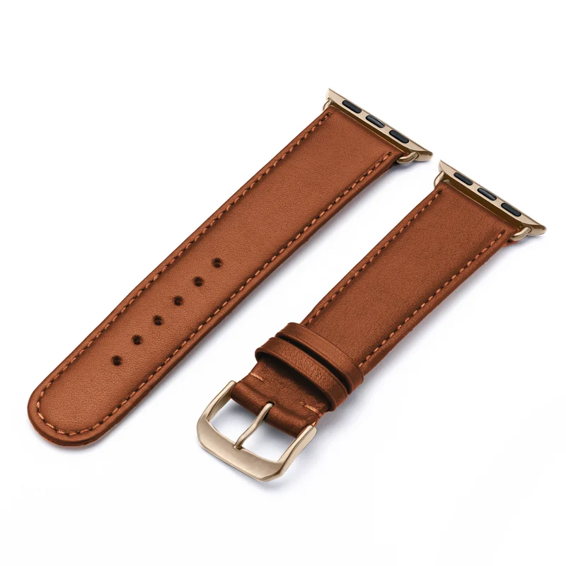 RavennaBlues Uhrenarmband aus Rindsleder für Apple Watch 10, handgefertigt, Cognac, von Happel