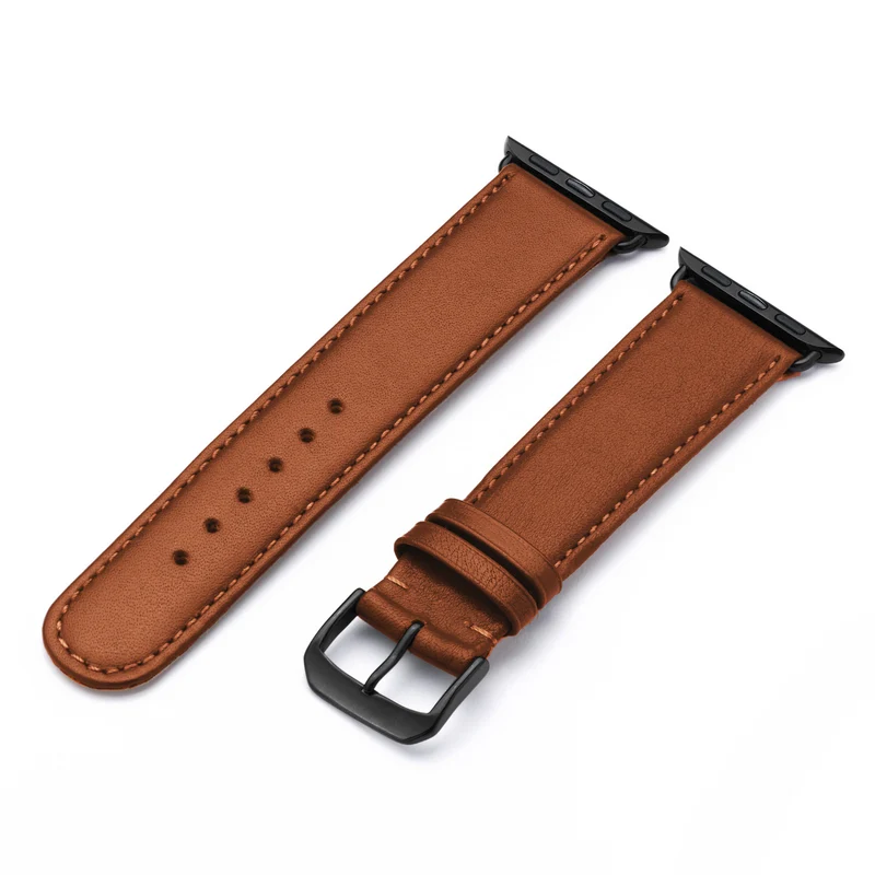 RavennaBlues Uhrenarmband aus Rindsleder für Apple Watch 10, handgefertigt, Cognac, von Happel