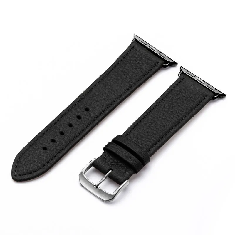 AuroraEco Uhrenarmband aus Bioleder für Apple Watch 10, handgefertigt, Schwarz, von Happel