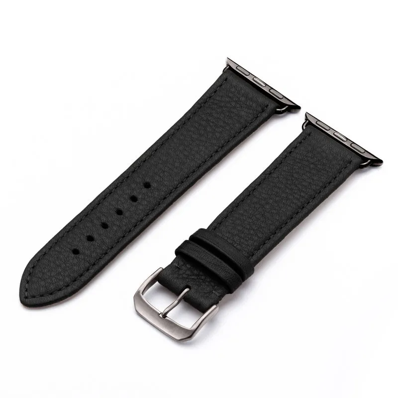 AuroraEco Uhrenarmband aus Bioleder für Apple Watch 10, handgefertigt, Schwarz, von Happel