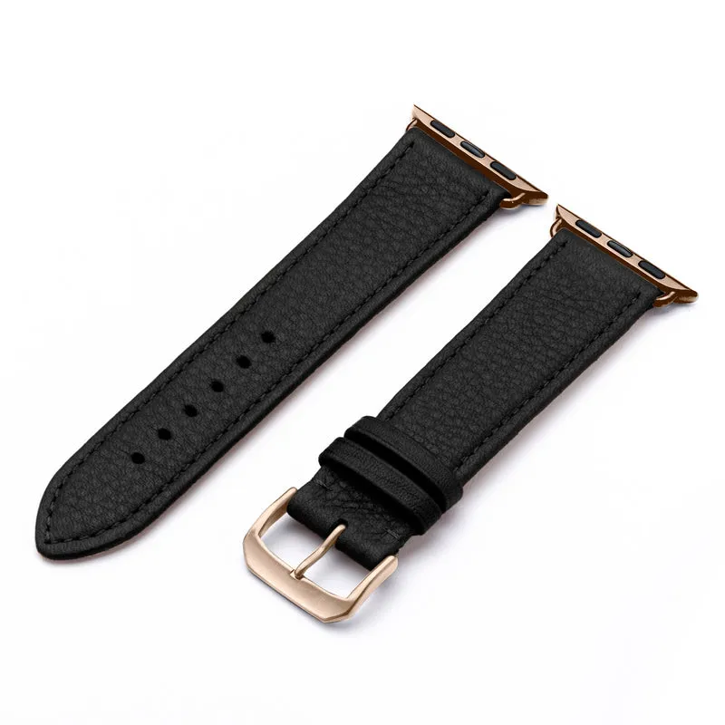 AuroraEco Uhrenarmband aus Bioleder für Apple Watch 10, handgefertigt, Schwarz, von Happel