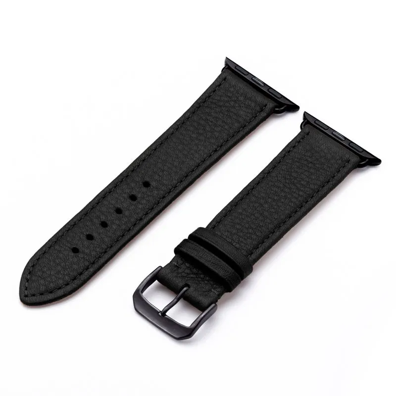 AuroraEco Uhrenarmband aus Bioleder für Apple Watch 10, handgefertigt, Schwarz, von Happel