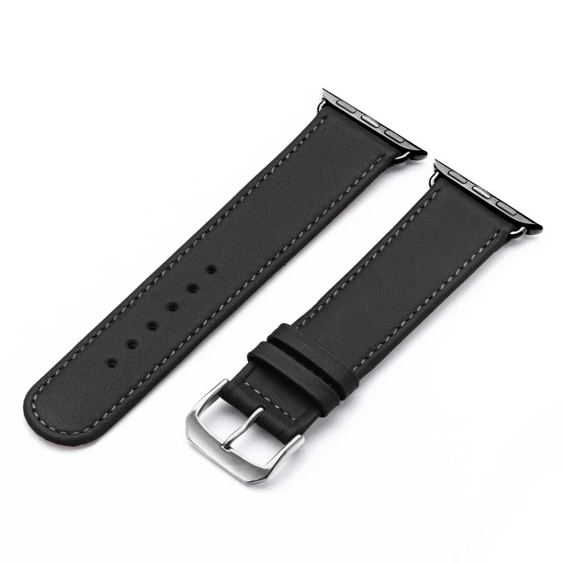Solace Uhrenarmband aus Sattelleder für Apple Watch 10, handgefertigt, Schwarz , von Happel