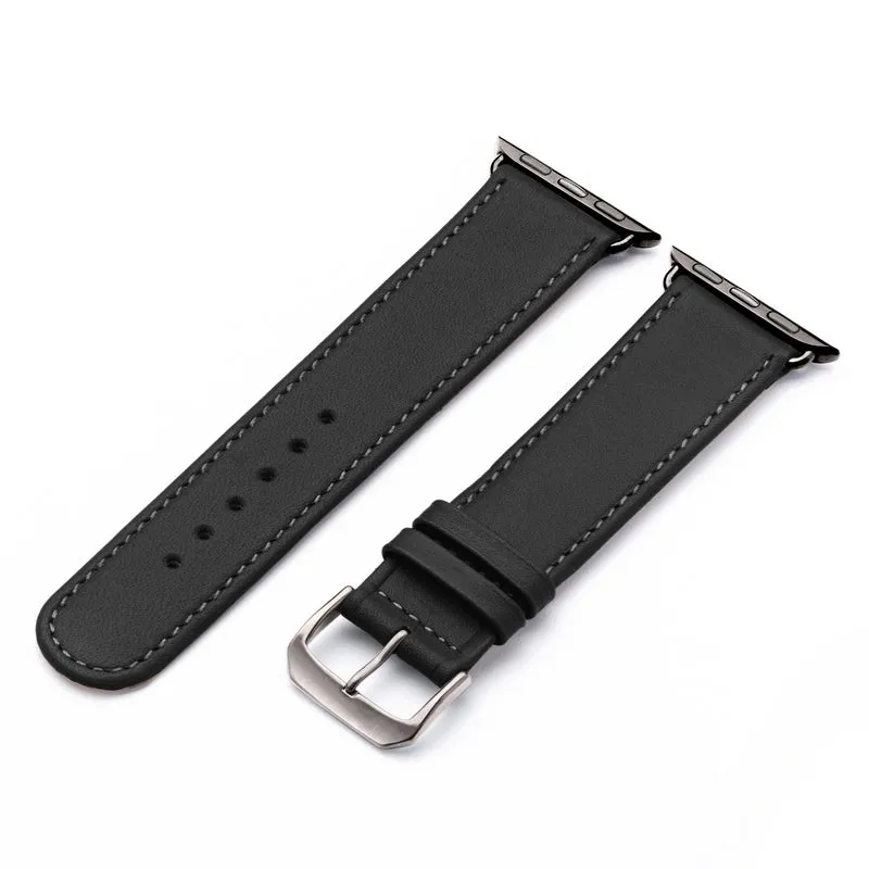 Solace Uhrenarmband aus Sattelleder für Apple Watch 10, handgefertigt, Schwarz , von Happel