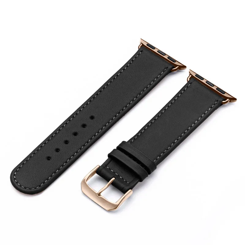 Solace Uhrenarmband aus Sattelleder für Apple Watch 10, handgefertigt, Schwarz , von Happel