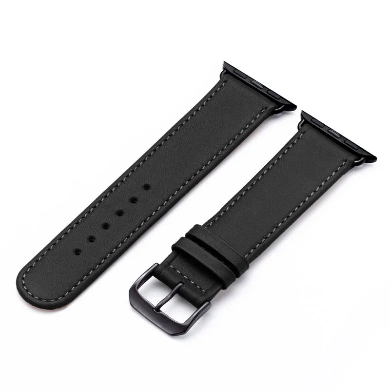 Solace Uhrenarmband aus Sattelleder für Apple Watch 10, handgefertigt, Schwarz , von Happel