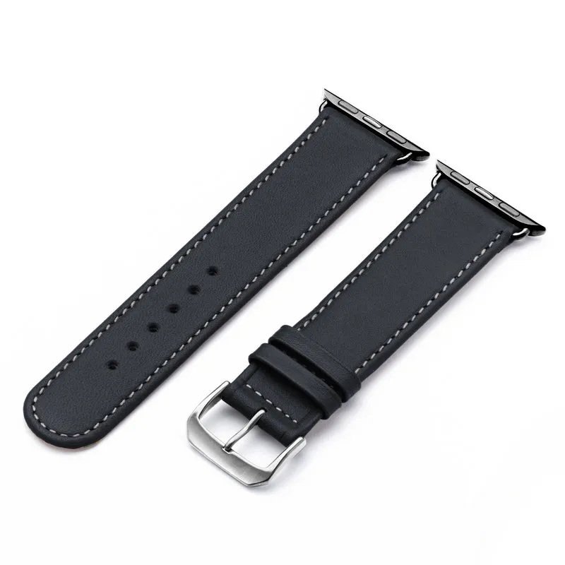 Solace Uhrenarmband aus Sattelleder für Apple Watch 10, handgefertigt, Ozeanblau , von Happel