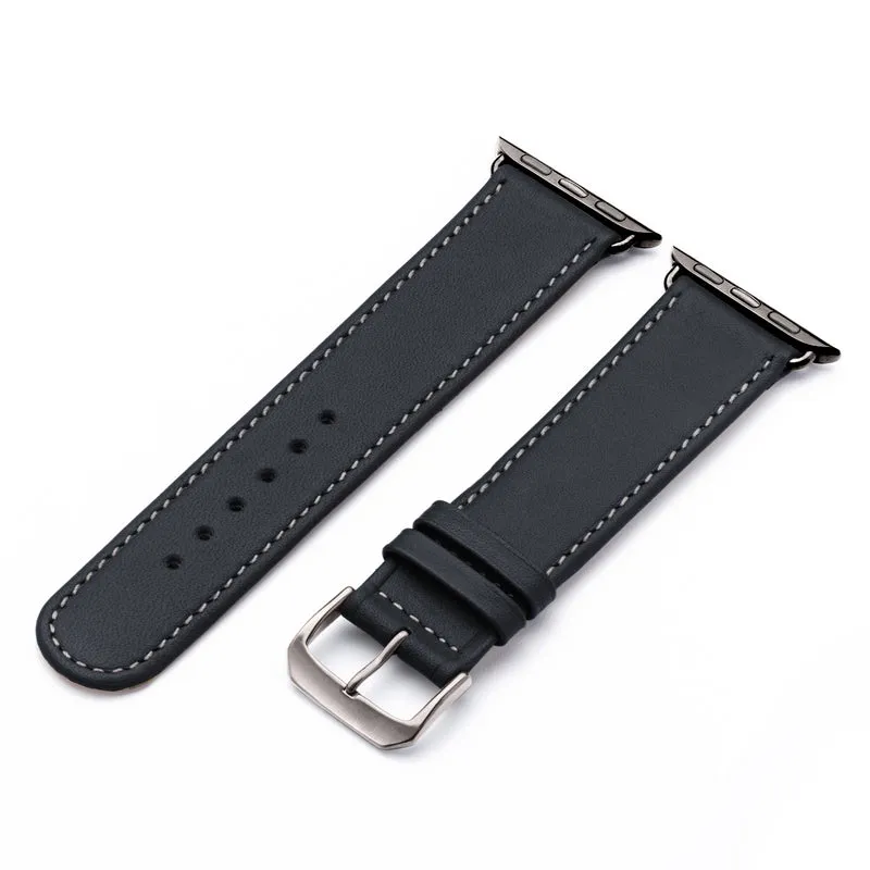 Solace Uhrenarmband aus Sattelleder für Apple Watch 10, handgefertigt, Ozeanblau , von Happel