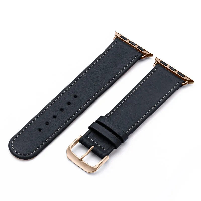 Solace Uhrenarmband aus Sattelleder für Apple Watch 10, handgefertigt, Ozeanblau , von Happel