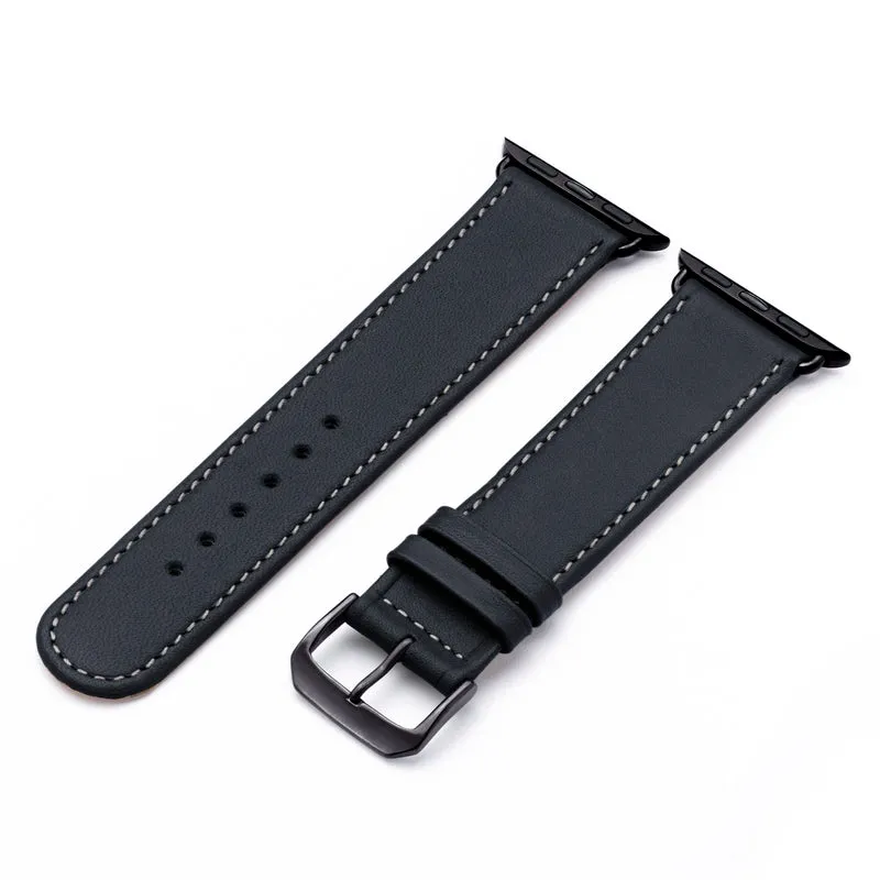 Solace Uhrenarmband aus Sattelleder für Apple Watch 10, handgefertigt, Ozeanblau , von Happel