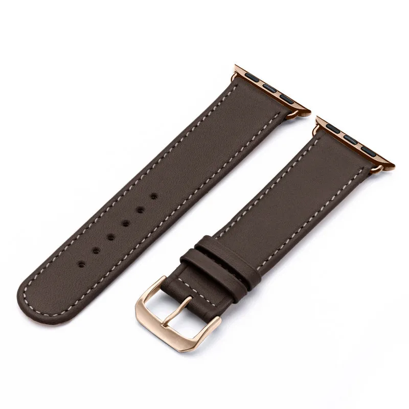 Solace Uhrenarmband aus Sattelleder für Apple Watch 10, handgefertigt, Mokka , von Happel