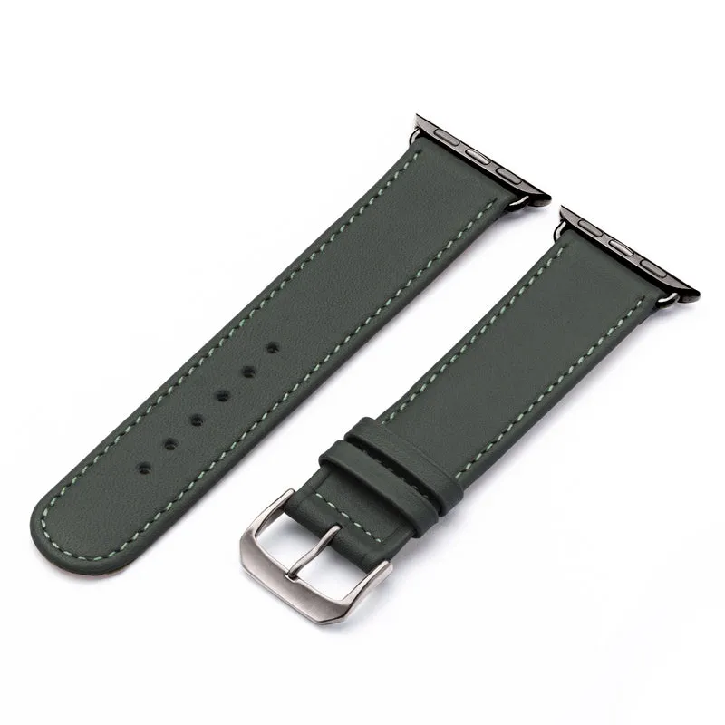 Solace Uhrenarmband aus Sattelleder für Apple Watch 10, handgefertigt, Forstgrün , von Happel