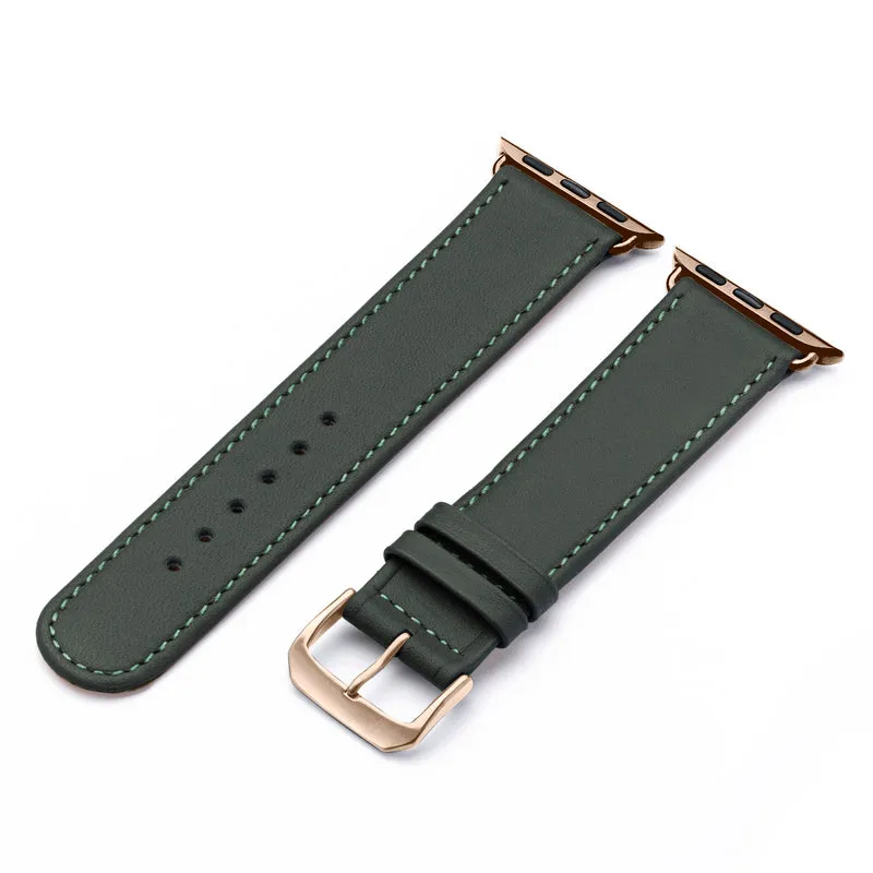 Solace Uhrenarmband aus Sattelleder für Apple Watch 10, handgefertigt, Forstgrün , von Happel