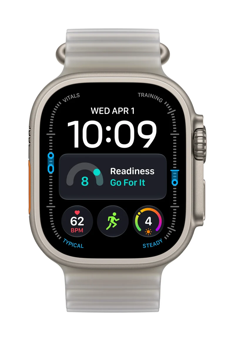 Apple Watch Ultra 4 (2026) 5G 49mm Natural Titanium Case with Translucent Grey Ocean Band - Titanium Natural