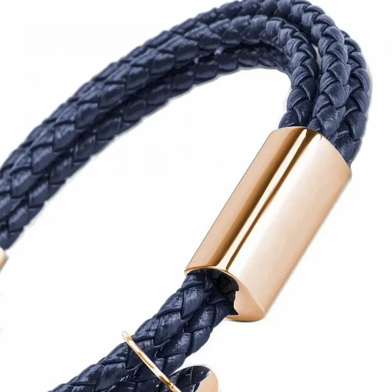 Damenarmband Gravur personalisiert "Bar & Charm" aus geflochtenem Leder und Gravur bis 4 Namen