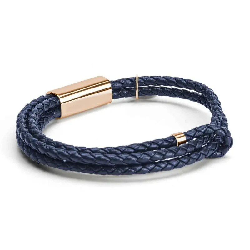 Damenarmband Gravur personalisiert "Bar & Charm" aus geflochtenem Leder und Gravur bis 4 Namen