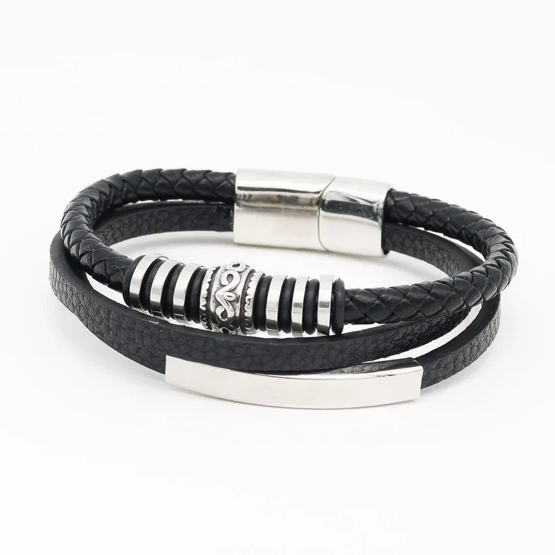 Herrenarmband mit Gravur und Personalisiert Leder "Trio Ornament" Gravur von Name inklusive
