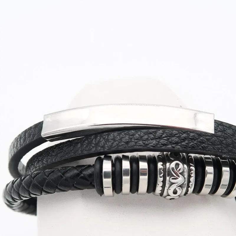 Herrenarmband mit Gravur und Personalisiert Leder "Trio Ornament" Gravur von Name inklusive