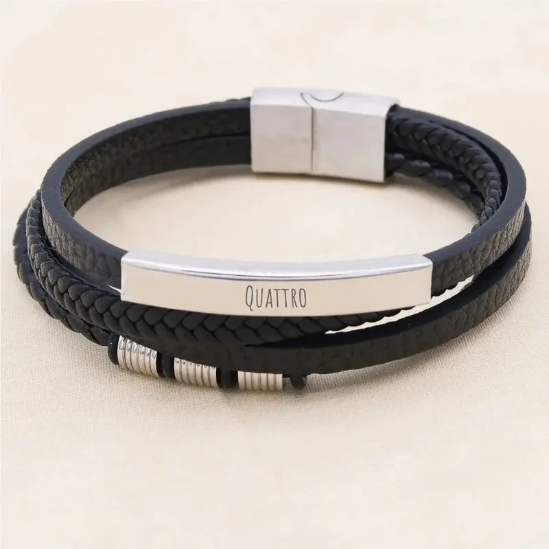 Herrenarmband mit Gravur personalisiert Leder "Quattro" - vier Lederbänder, kostenfreie Gravur von Name
