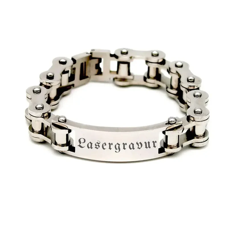 Motorrad Armband graviert / personalisiert – Motorradkette aus Edelstahl mit Gravur von Name oder MC
