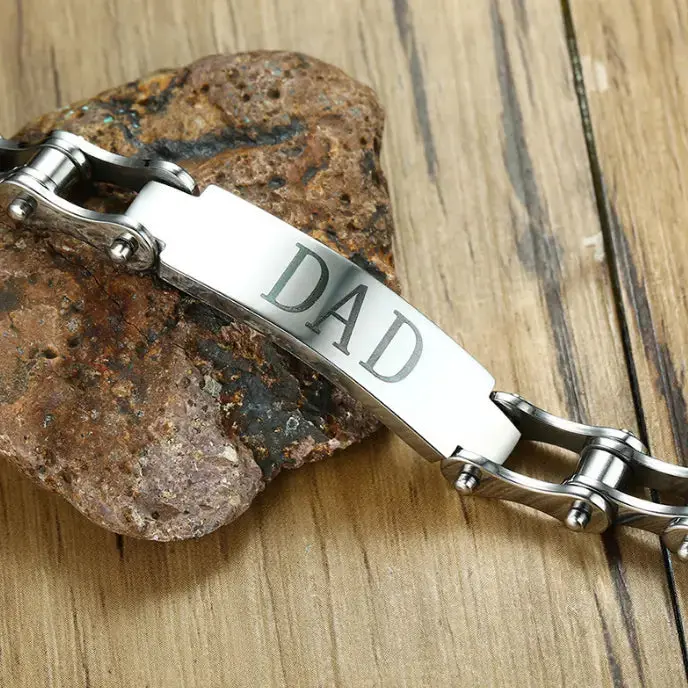 Motorrad Armband graviert / personalisiert – Motorradkette aus Edelstahl mit Gravur von Name oder MC