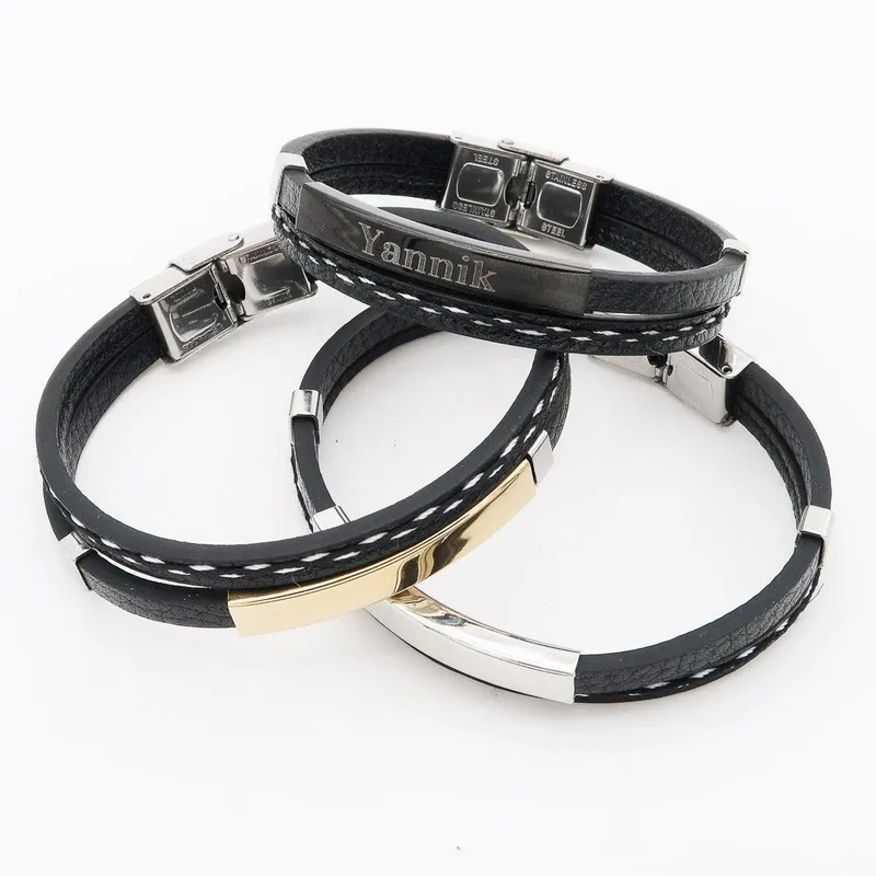 Leder Herrenarmband graviert und personalisiert "Duo" in drei Farben mit kostenloser Gravur Name