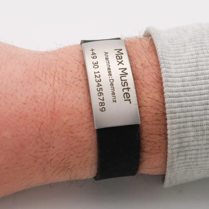 Senioren Kontaktarmband, Demenzarmband personalisierte Gravur von Name und Anamnese, Adresse