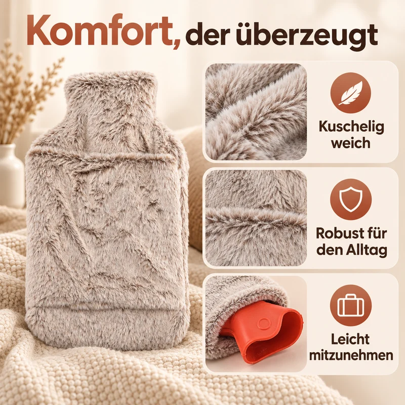 hotwater bag capacity:2 L size 21*36 Weight:390g matrial: synthetic fur colour:lavender