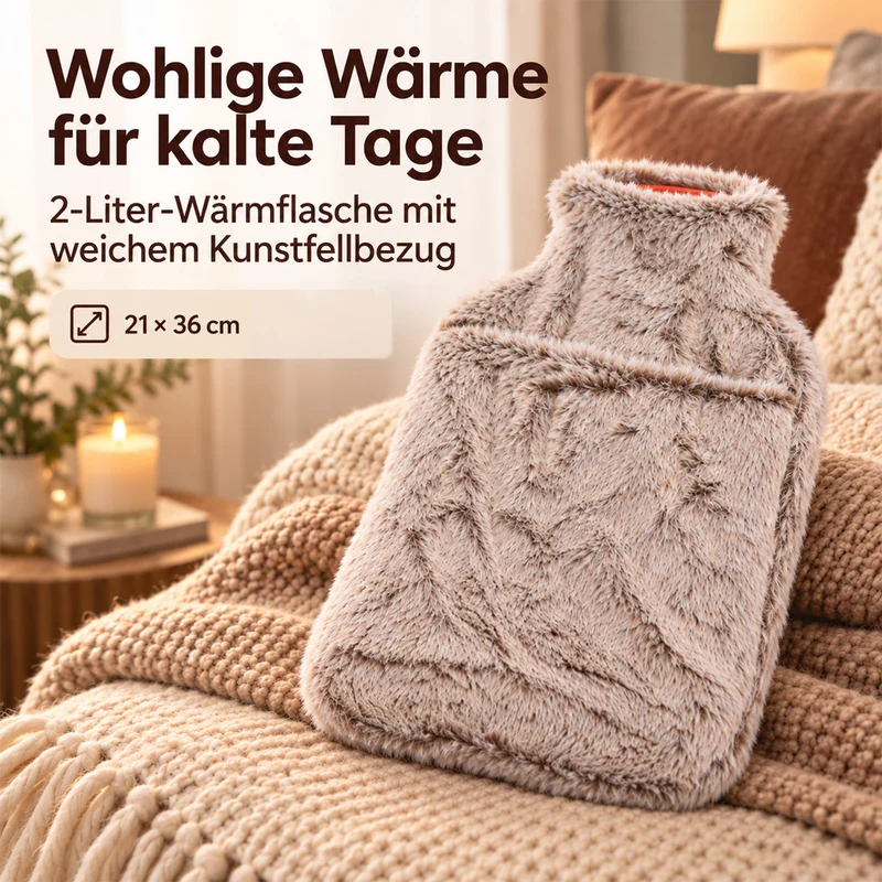 hotwater bag capacity:2 L size 21*36 Weight:390g matrial: synthetic fur colour:lavender