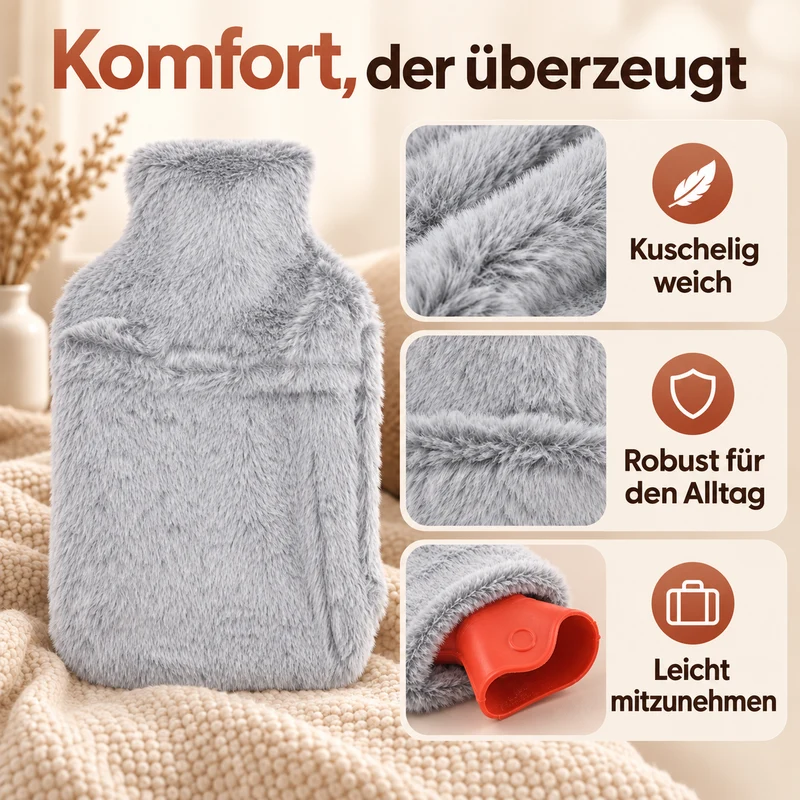 hotwater bag capacity:2 L size 21*36 Weight:390g matrial: synthetic fur colour:lavender