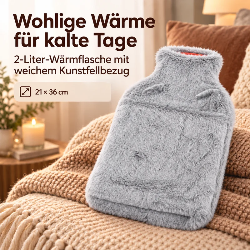 hotwater bag capacity:2 L size 21*36 Weight:390g matrial: synthetic fur colour:lavender