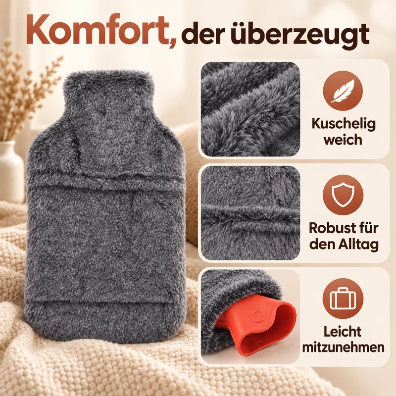 hotwater bag capacity:2 L size 21*36 Weight:390g matrial: synthetic fur colour:lavender