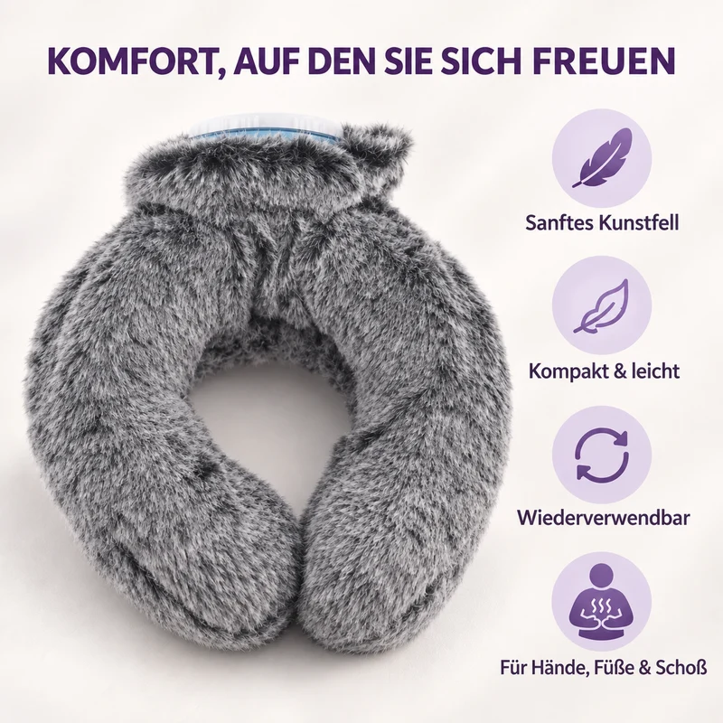 hotwater bag capacity:0.85L size 22*18 Weight:300g matrial: synthetic fur colour:dark grey